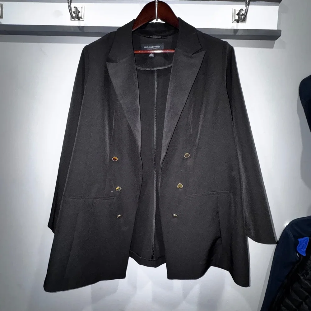 MARC NEW‎ YORK ANDREW MARC Double Breasted Blazer Black Gold Buttons Sz 1X